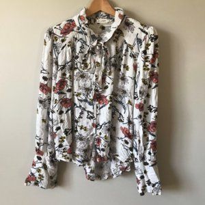 White floral peasant sleeve blouse